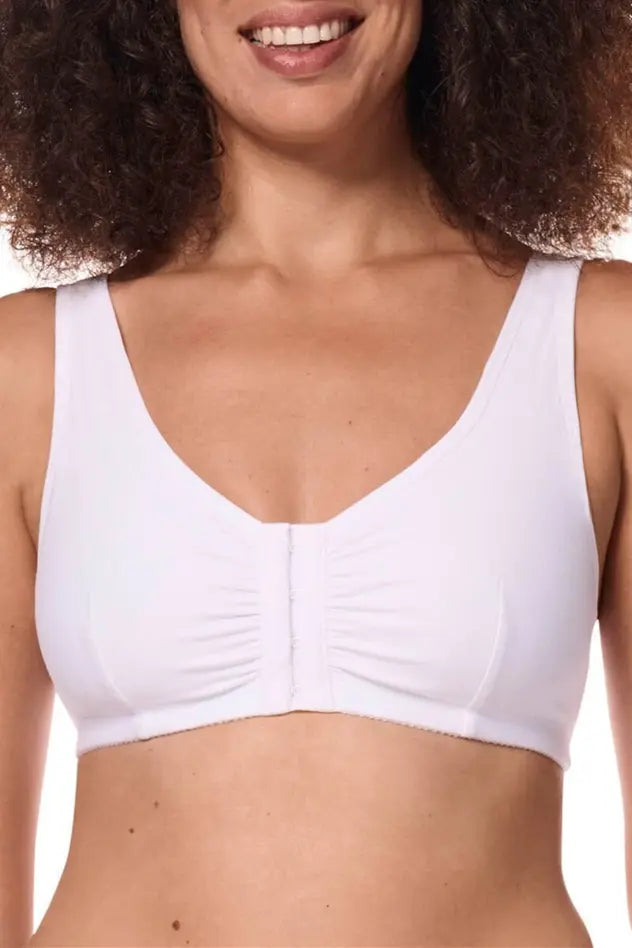 Frances Wire-Free Bra with Front Closure - white