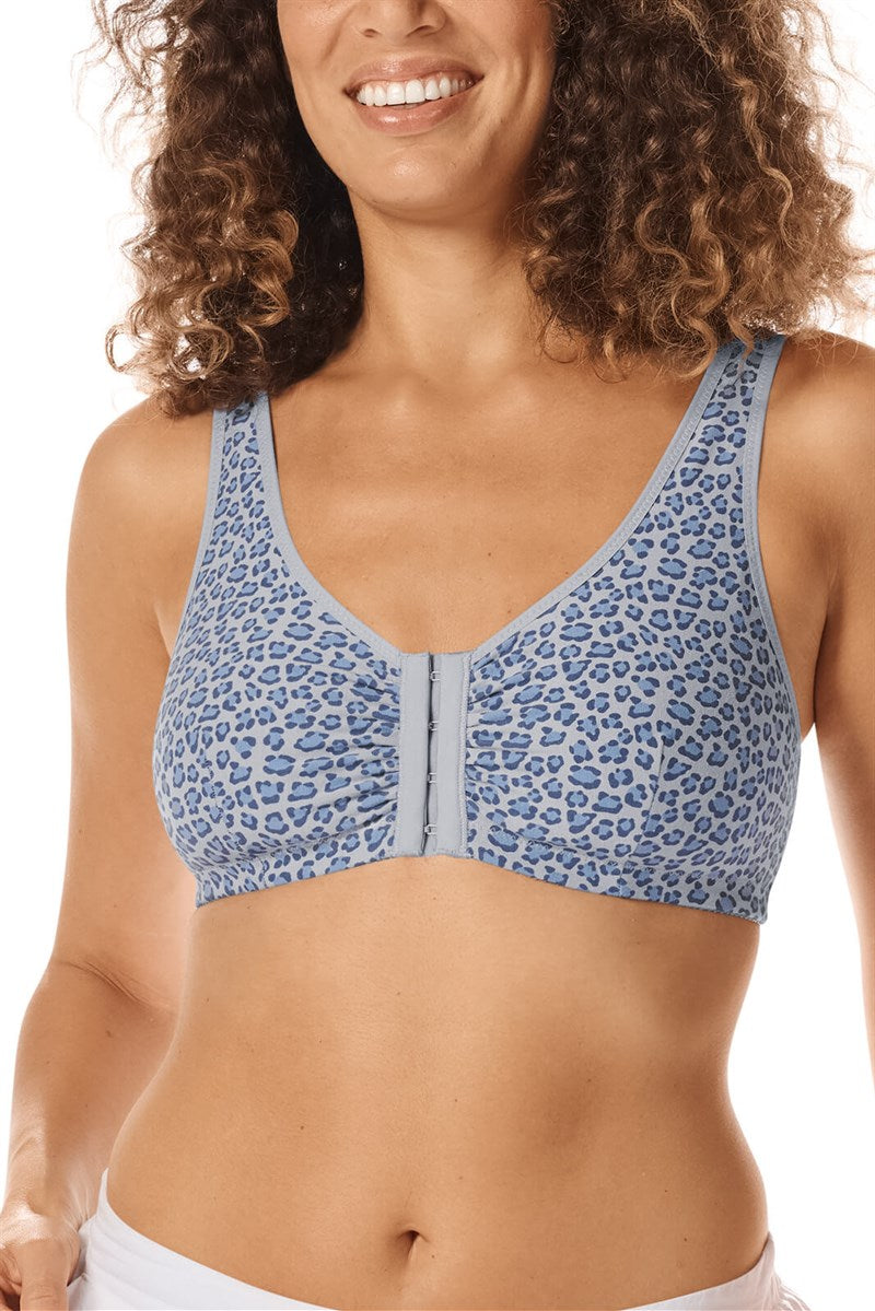 Frances Wire-Free Bra with Front Closure - blue