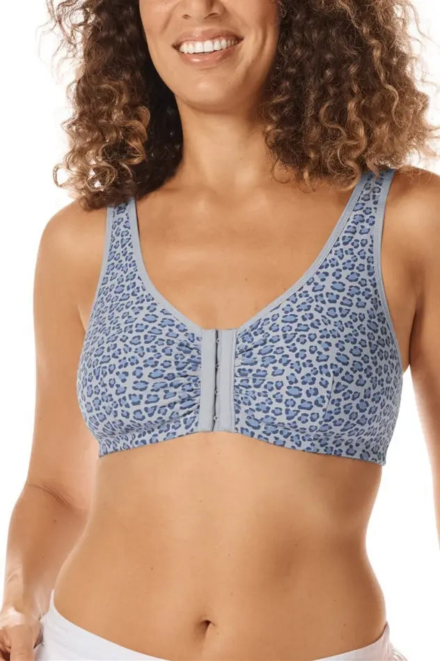 Frances Wire-Free Bra with Front Closure - blue