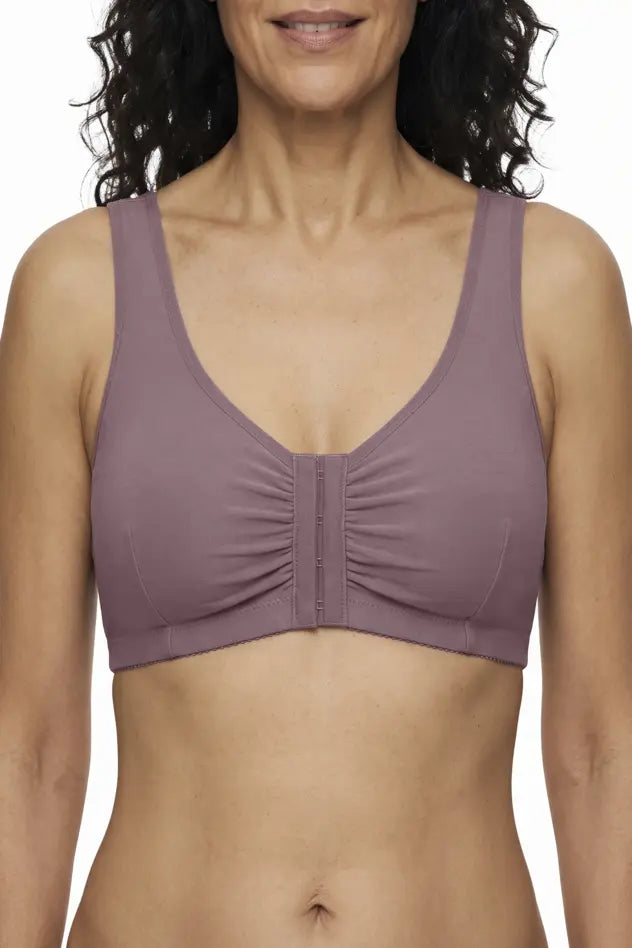 Frances Wire-Free Bra with Front Closure - dark mauve
