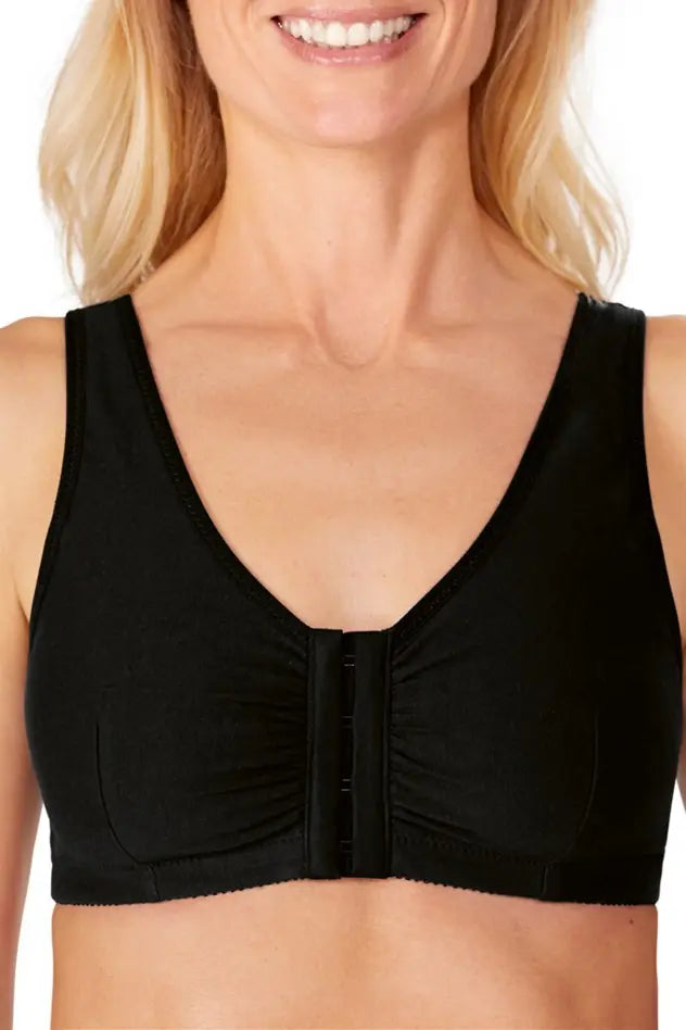 Frances Wire-Free Bra with Front Closure  - black