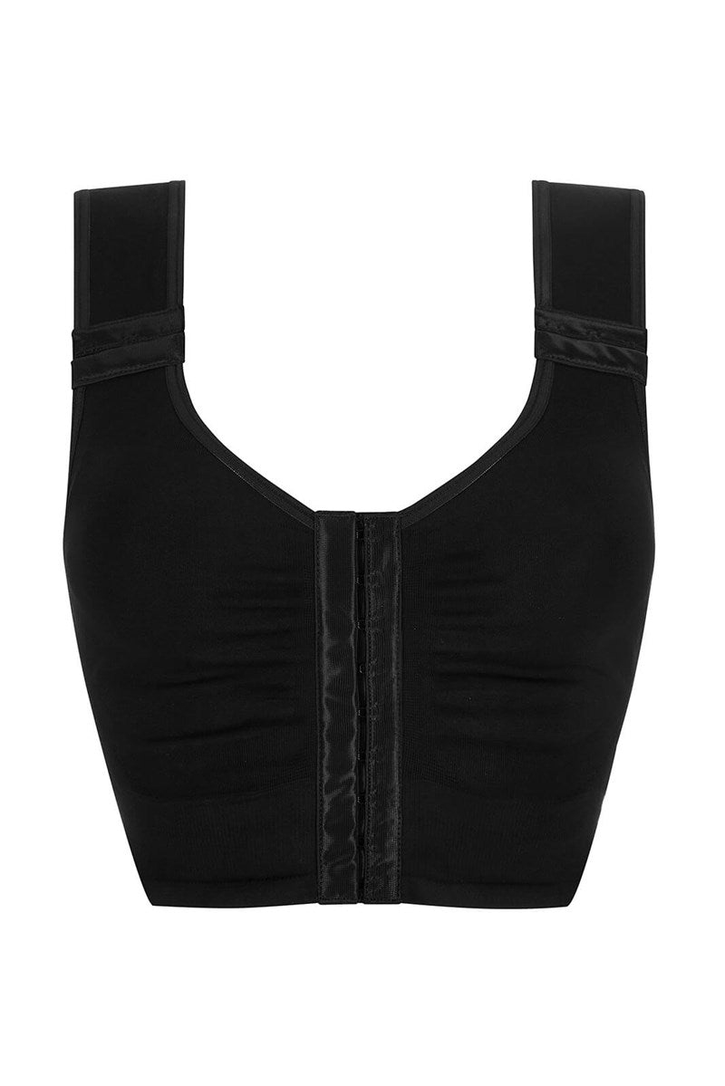 CuraLymph Long Wire-Free Bra with Front Closure  - black