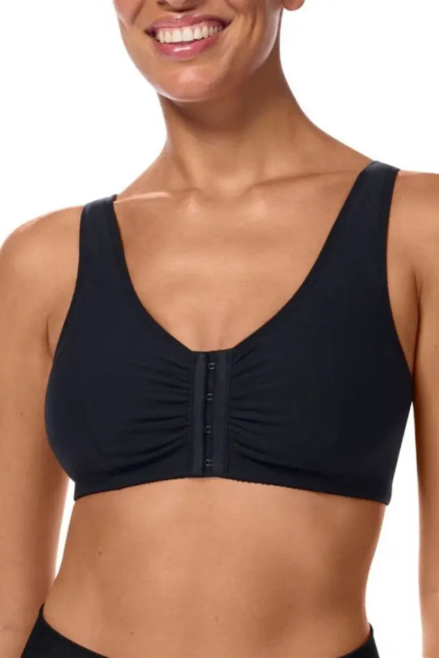 Fleur Wire-Free Bra with Front Closure  - black