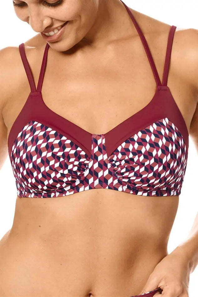 Apulia Soft Bikini Padded Top - burgundy/multi